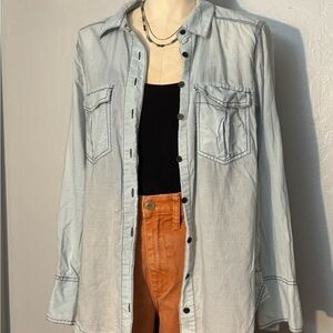 Light Blue Denim Style Free People Bandana Bandit Western Chambray Shirt Size XS